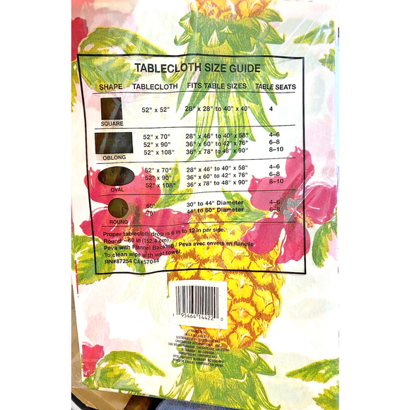NEW Home Collection PEVA Flannel Backed Tablecloth 60” Round Floral Pineapples - Picture 4 of 5